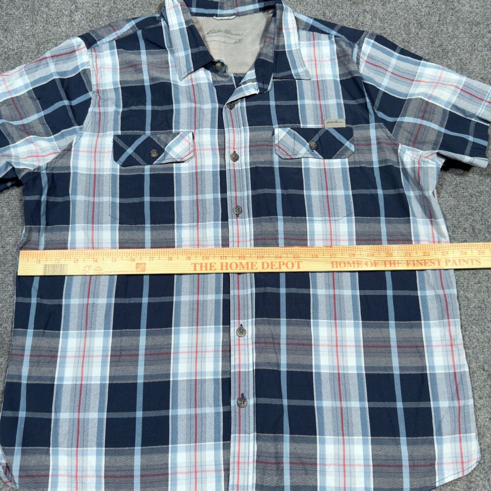 Eddie Bauer Plaid Short Sleeve Buttom Blue Red White Outdoor Shirt Men's XL - Picture 5 of 6